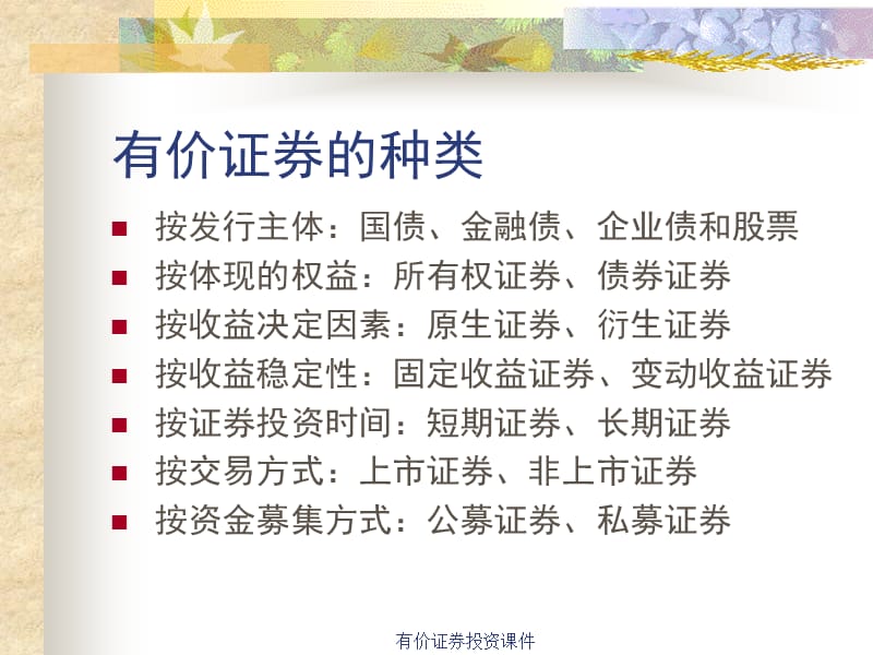 证券种类(证券种类各自特点)